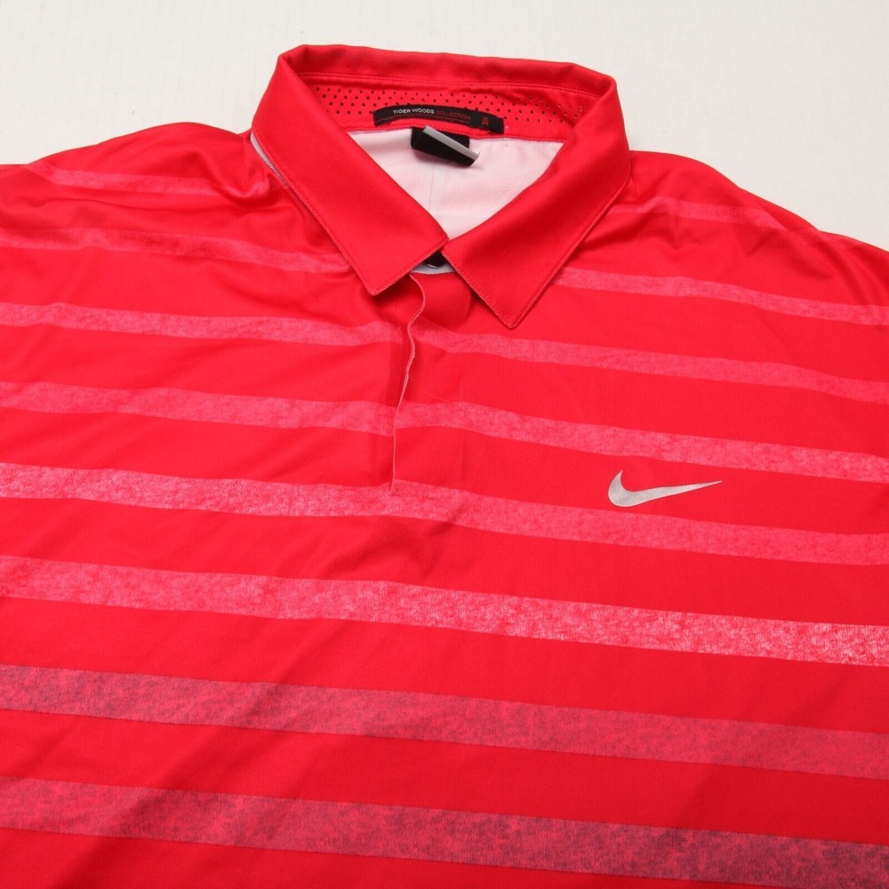 Nike Tiger Woods TW Collection Polo Men Large Red Striped Ombre Perforated Panel